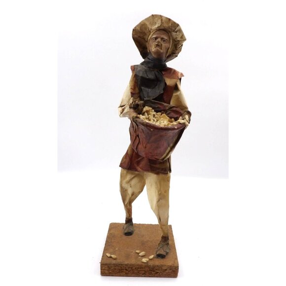 Viejito Papel Mache Old Man with Basket of Wheat Papier Mache 12x3½x3½ Mexico - Picture 1 of 6